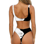 Black And White Cat Yin Yang Print Front Bow Tie Bikini