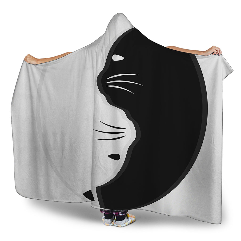 Black And White Cat Yin Yang Print Hooded Blanket