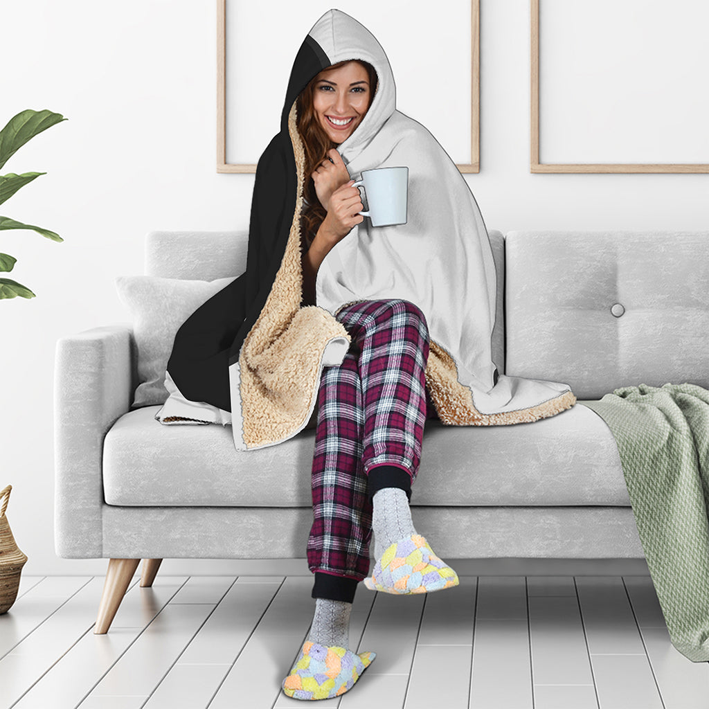 Black And White Cat Yin Yang Print Hooded Blanket