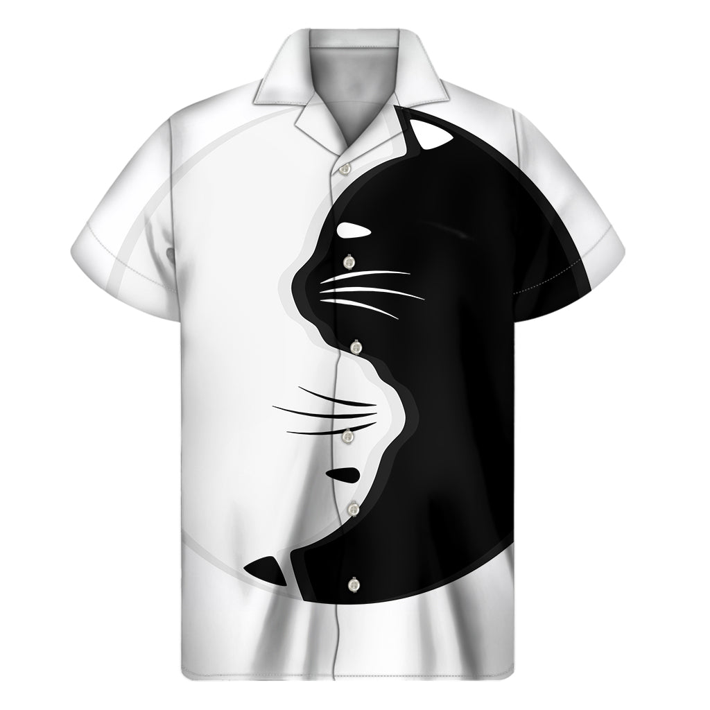 Black And White Cat Yin Yang Print Men's Short Sleeve Shirt
