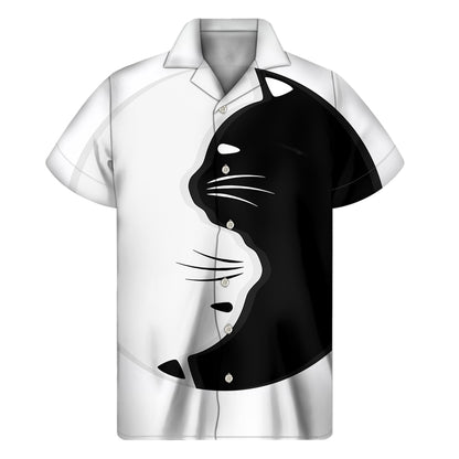Black And White Cat Yin Yang Print Men's Short Sleeve Shirt
