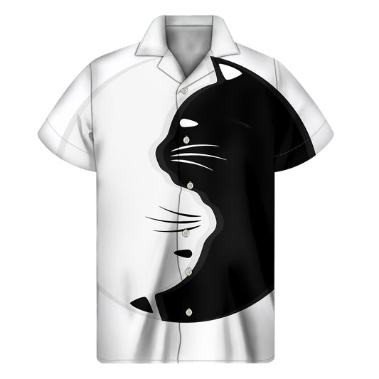 Black And White Cat Yin Yang Print Men's Short Sleeve Shirt
