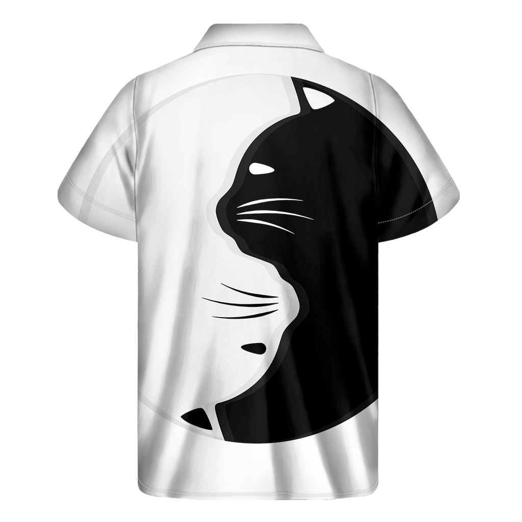 Black And White Cat Yin Yang Print Men's Short Sleeve Shirt