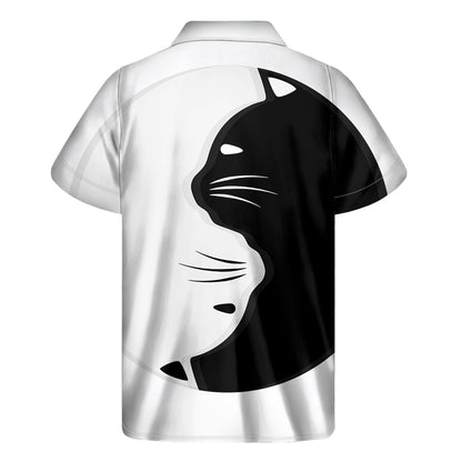 Black And White Cat Yin Yang Print Men's Short Sleeve Shirt
