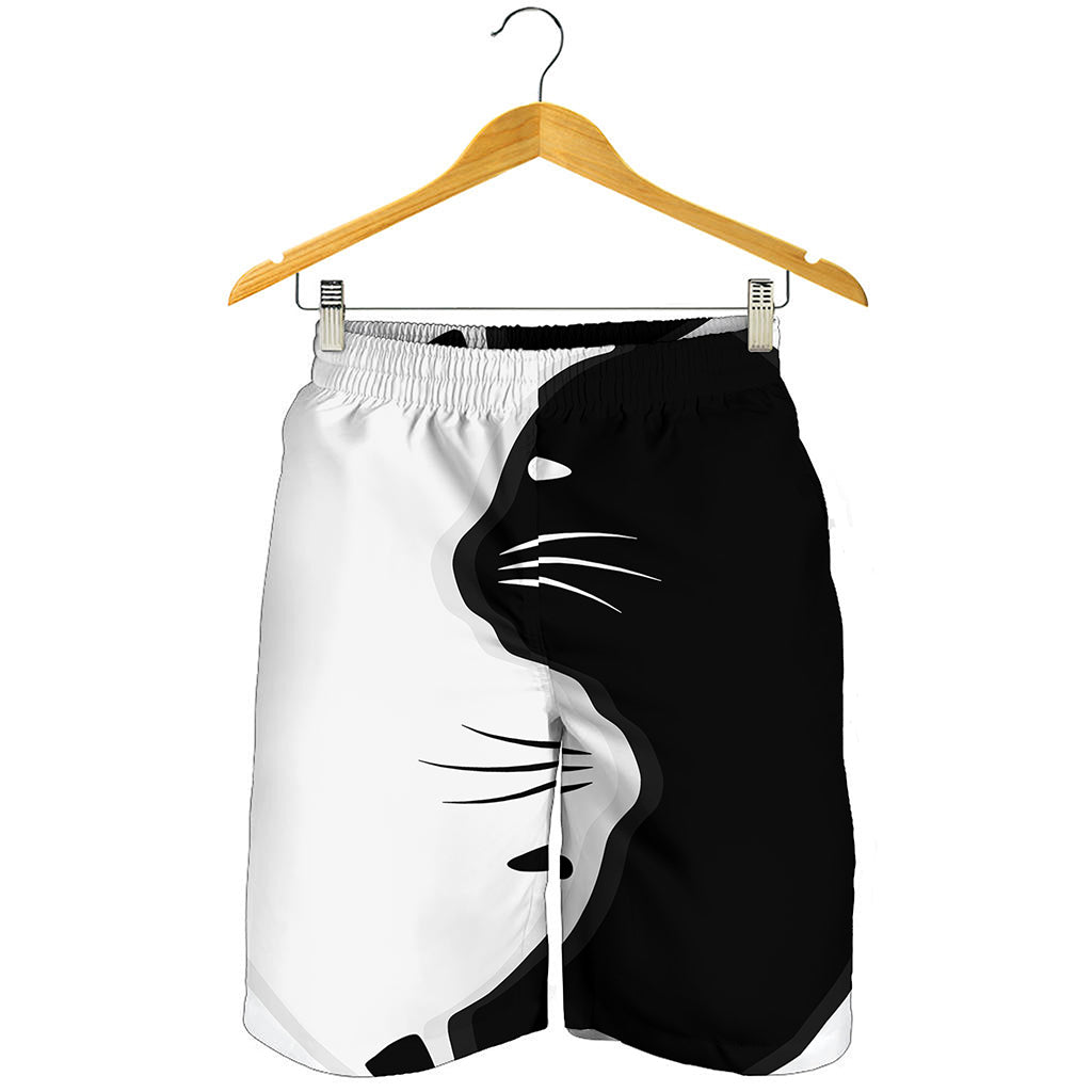 Black And White Cat Yin Yang Print Men's Shorts
