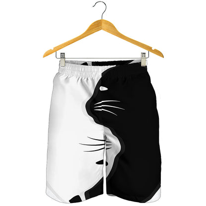 Black And White Cat Yin Yang Print Men's Shorts