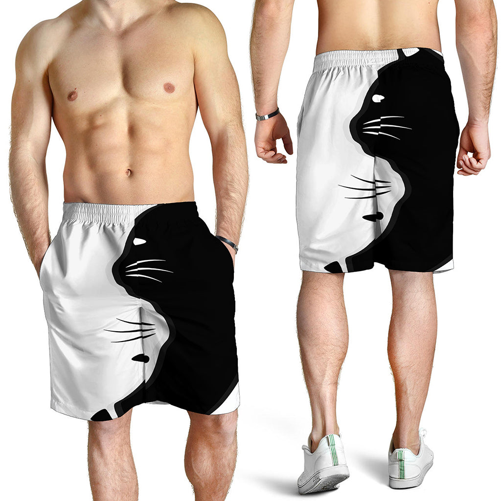 Black And White Cat Yin Yang Print Men's Shorts