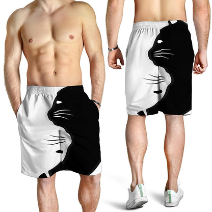 Black And White Cat Yin Yang Print Men's Shorts