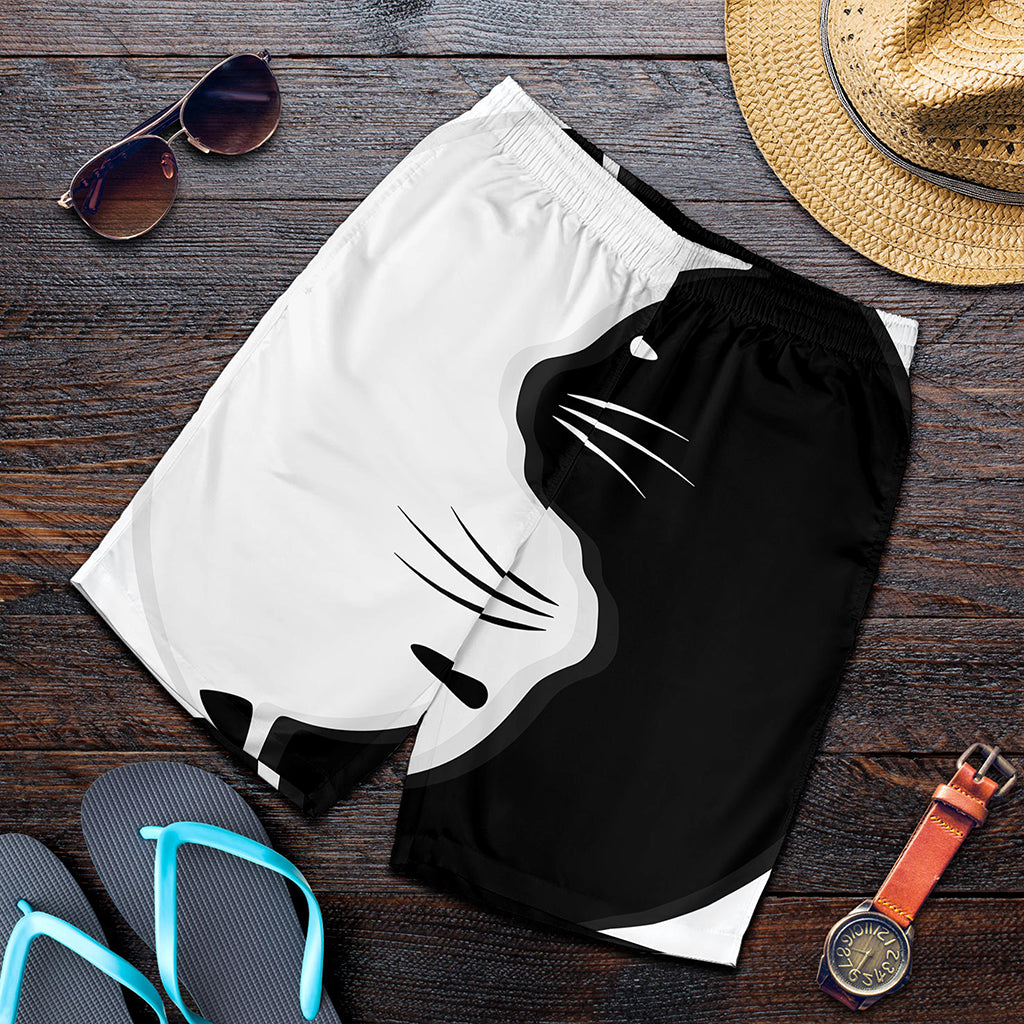 Black And White Cat Yin Yang Print Men's Shorts