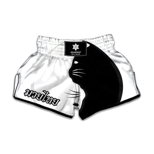 Black And White Cat Yin Yang Print Muay Thai Boxing Shorts