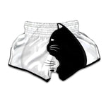 Black And White Cat Yin Yang Print Muay Thai Boxing Shorts