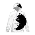 Black And White Cat Yin Yang Print Pullover Hoodie
