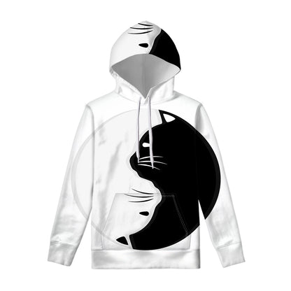 Black And White Cat Yin Yang Print Pullover Hoodie