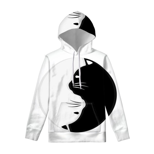 Black And White Cat Yin Yang Print Pullover Hoodie
