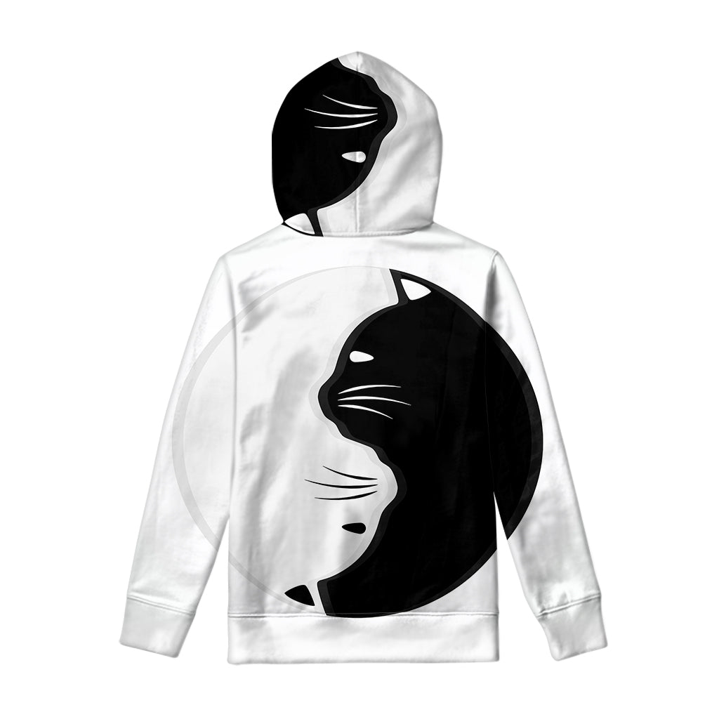 Black And White Cat Yin Yang Print Pullover Hoodie