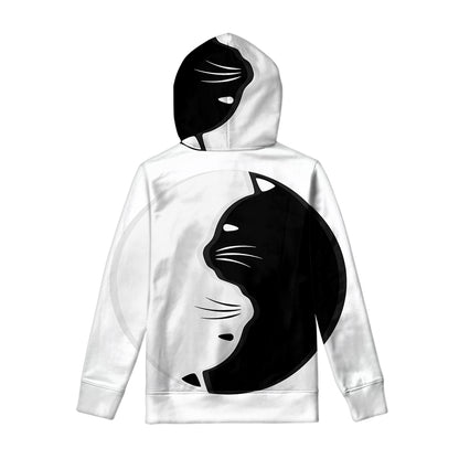 Black And White Cat Yin Yang Print Pullover Hoodie