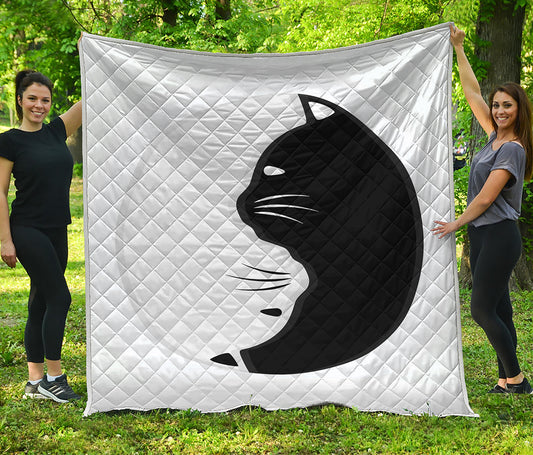 Black And White Cat Yin Yang Print Quilt