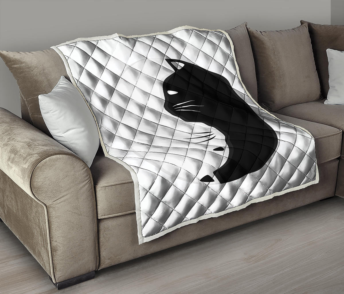 Black And White Cat Yin Yang Print Quilt