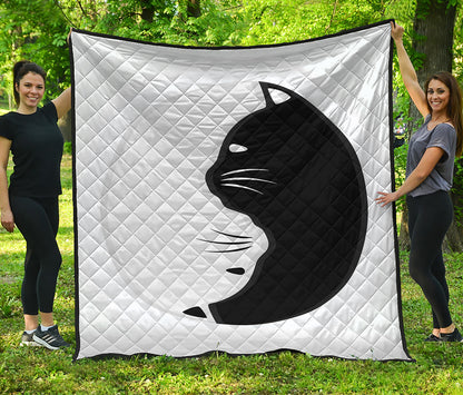 Black And White Cat Yin Yang Print Quilt