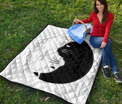 Black And White Cat Yin Yang Print Quilt