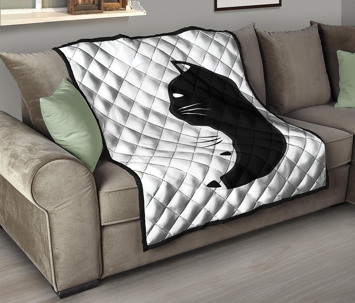 Black And White Cat Yin Yang Print Quilt