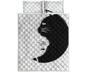 Black And White Cat Yin Yang Print Quilt Bed Set