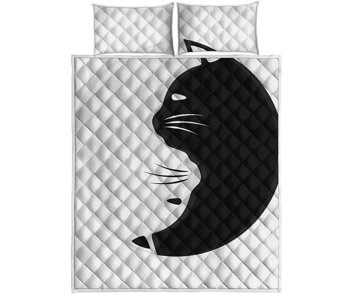 Black And White Cat Yin Yang Print Quilt Bed Set