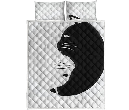 Black And White Cat Yin Yang Print Quilt Bed Set