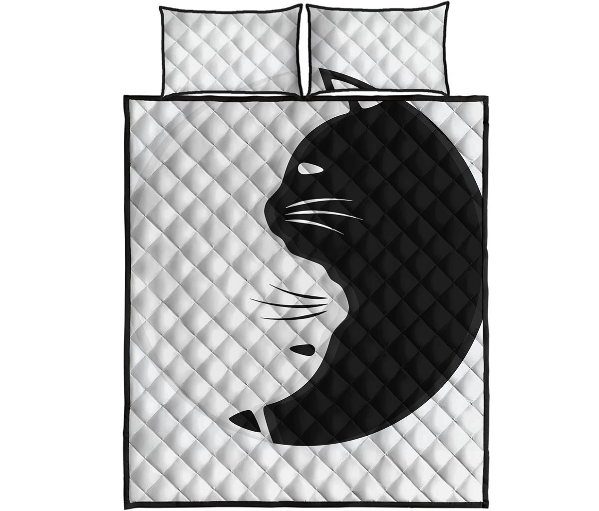 Black And White Cat Yin Yang Print Quilt Bed Set