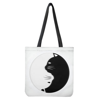 Black And White Cat Yin Yang Print Tote Bag