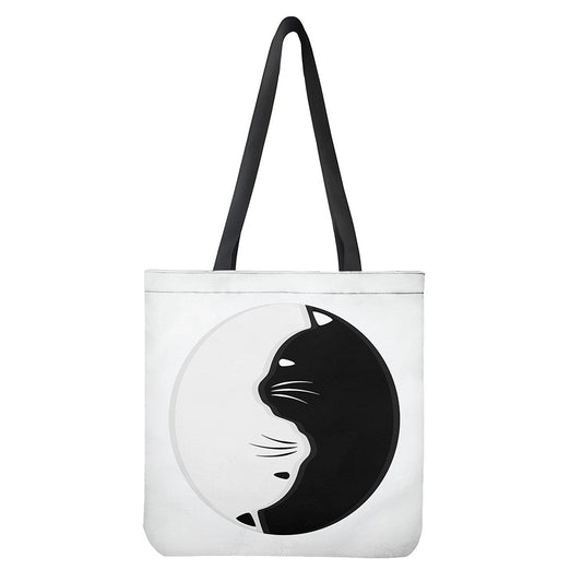 Black And White Cat Yin Yang Print Tote Bag