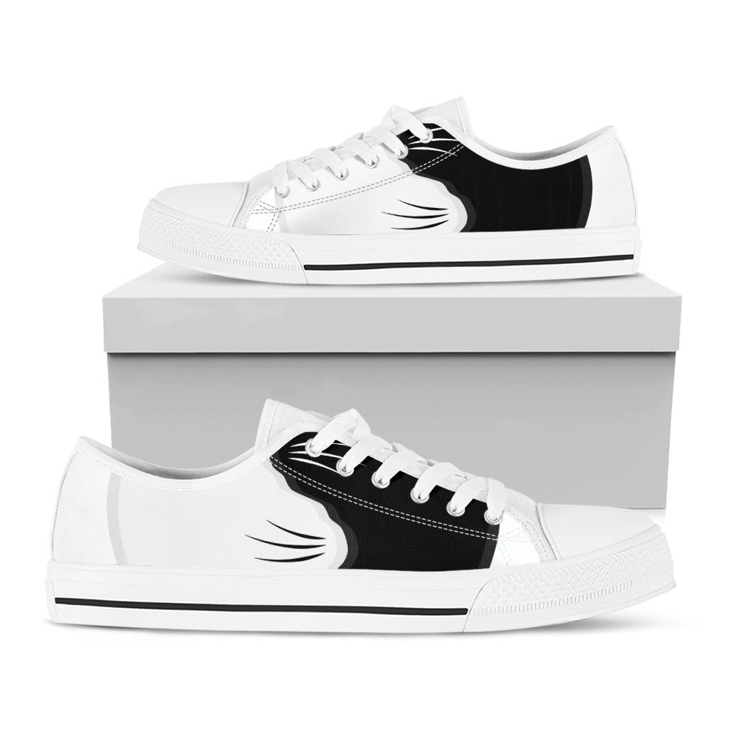 Black And White Cat Yin Yang Print White Low Top Shoes