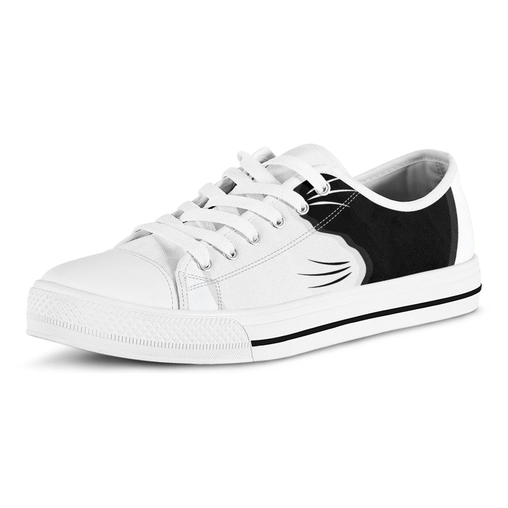 Black And White Cat Yin Yang Print White Low Top Shoes
