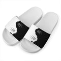 Black And White Cat Yin Yang Print White Slide Sandals