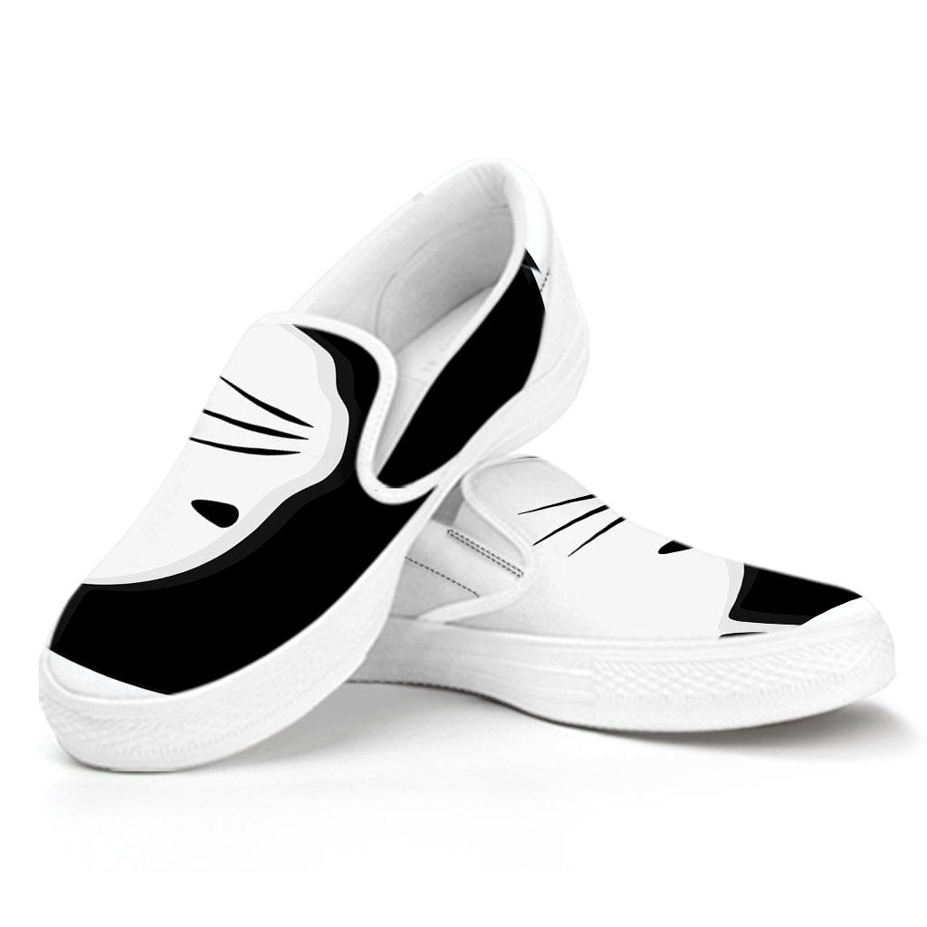 Black And White Cat Yin Yang Print White Slip On Shoes