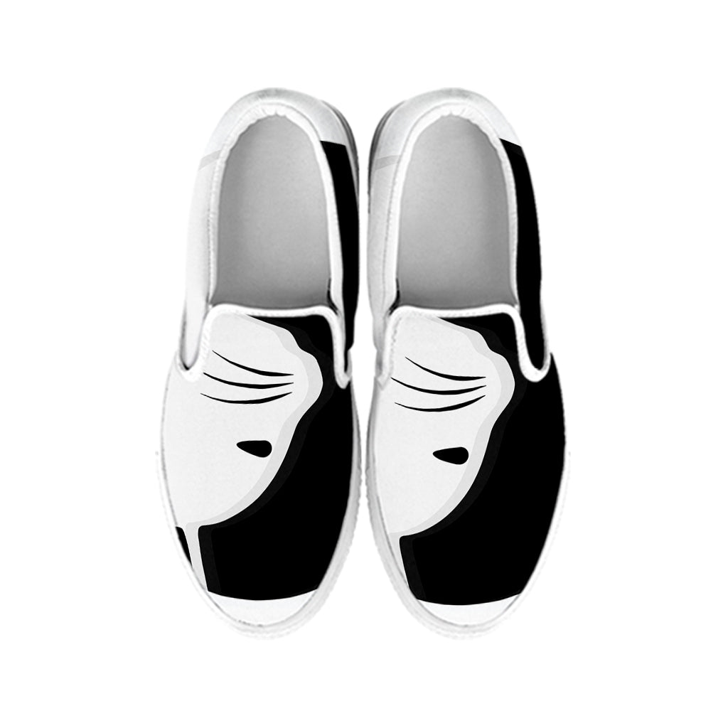 Black And White Cat Yin Yang Print White Slip On Shoes