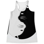 Black And White Cat Yin Yang Print Women's Racerback Tank Top