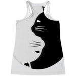Black And White Cat Yin Yang Print Women's Racerback Tank Top