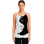 Black And White Cat Yin Yang Print Women's Racerback Tank Top