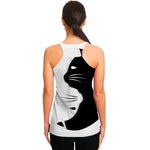 Black And White Cat Yin Yang Print Women's Racerback Tank Top