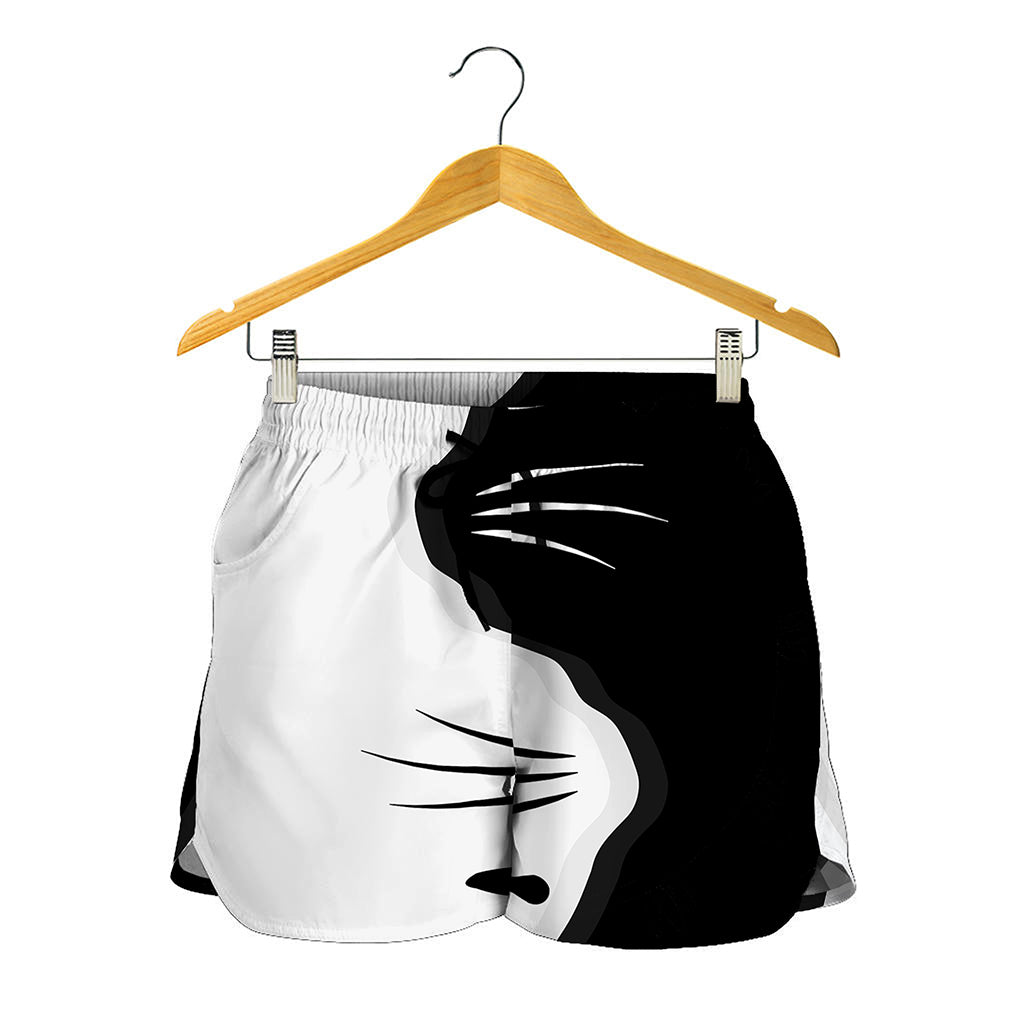 Black And White Cat Yin Yang Print Women's Shorts