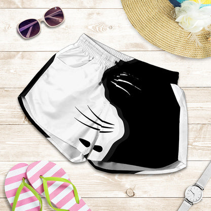 Black And White Cat Yin Yang Print Women's Shorts