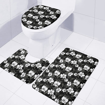 Black And White Cattleya Pattern Print 3 Piece Bath Mat Set