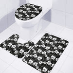Black And White Cattleya Pattern Print 3 Piece Bath Mat Set