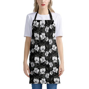 Black And White Cattleya Pattern Print Apron