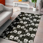 Black And White Cattleya Pattern Print Area Rug