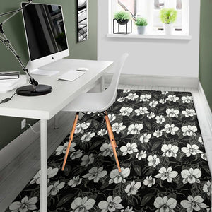 Black And White Cattleya Pattern Print Area Rug