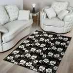 Black And White Cattleya Pattern Print Area Rug