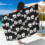 Black And White Cattleya Pattern Print Beach Sarong Wrap