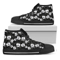 Black And White Cattleya Pattern Print Black High Top Sneakers